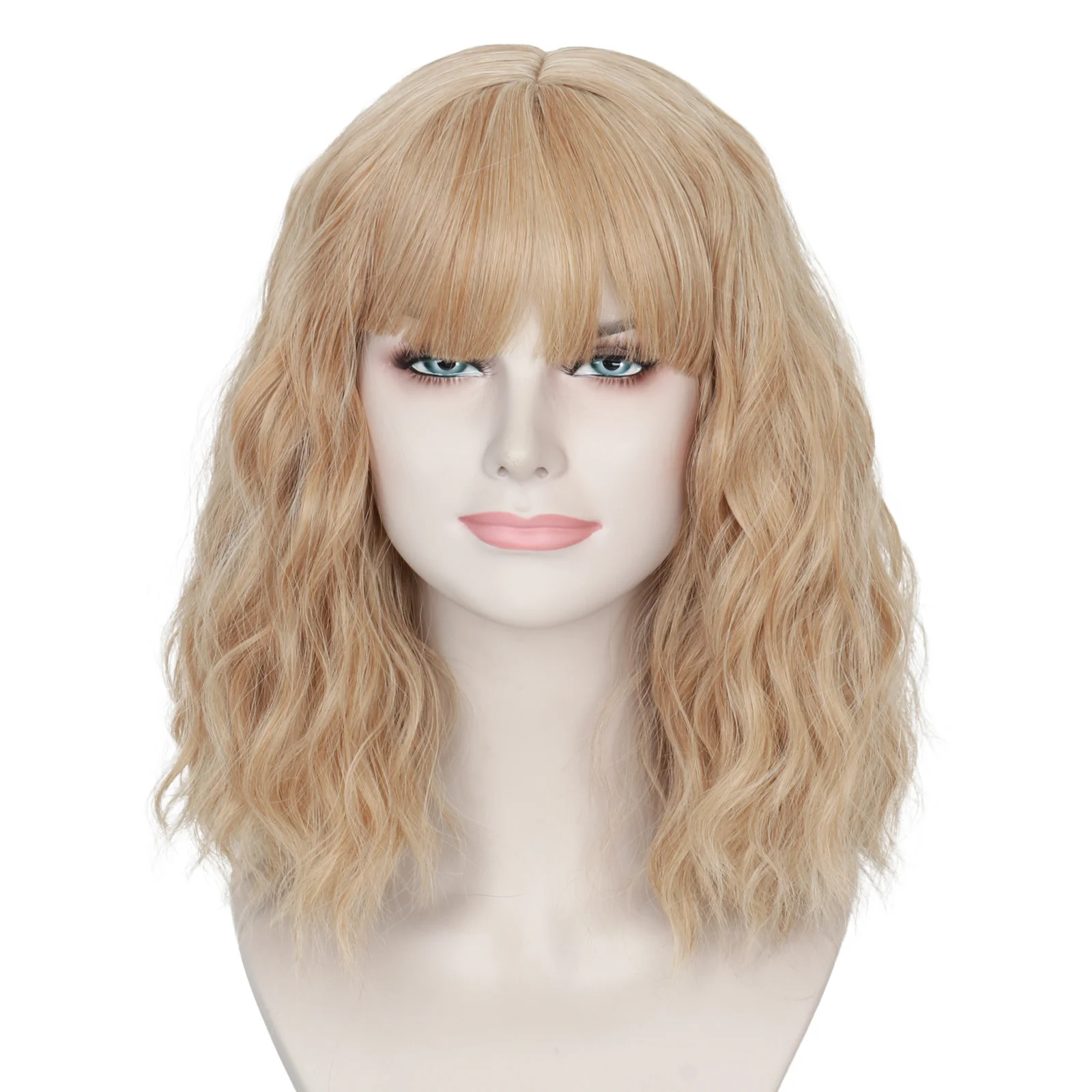 

Short Wavy Blonde Bob Wig Blonde Wig with Bangs for Women Synthetic Daily Halloween Costume Wigs