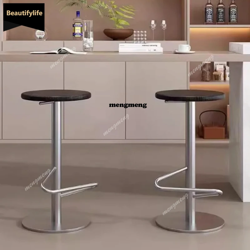 Adjustable Height Bar Stools Swivel Backless Round Solid Wood Bar Stools Nordic Modern Minimalist Cadeira Furniture Luxury D80