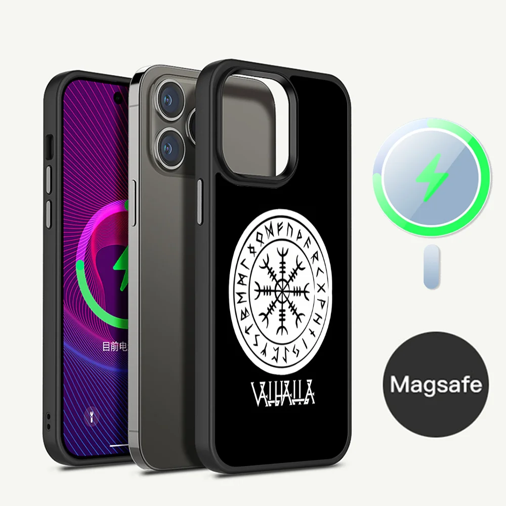 V-Viking V-Vegvisir Logo Handyhülle Magesafe Magnetic Wireless Charge Case für iPhone 16 11 12 13 14 15 Pro Max Plus Mini