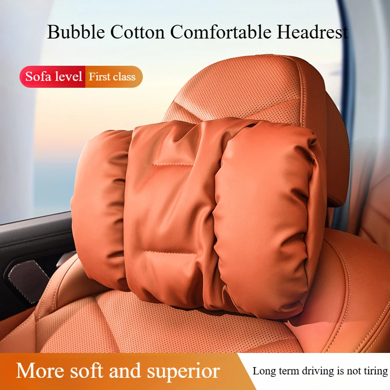 Advanced Sensory Bubble Cotton Car Headrest Anti-Stain Leather Neck Pillow And Waist Cushion Set for Comfortable Travel