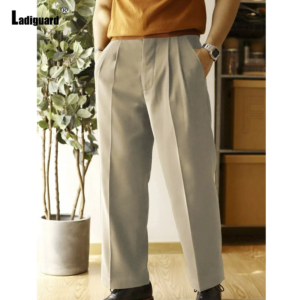 

Мужские брюки больших размеров до щиколотки, новинка 2026 года, весенняя мода, прямые брюки, однотонные, цвета хаки и кофейный, для активного отдыха, повседневные, костюмные брюки для мужчин