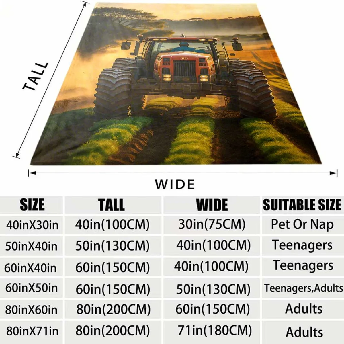 Vintage Agricultural Tractor Pattern Flannel Blanket Lightweight Warm Plush Throw Blanket Country Field Sunset Farm Decor