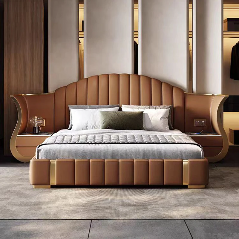 Wholesale Wooden Full Double Bedroom Sets Furniture King Size Leather Bed Master Room Modern Luxury Mdf Bedroom Furniture Set - view 2