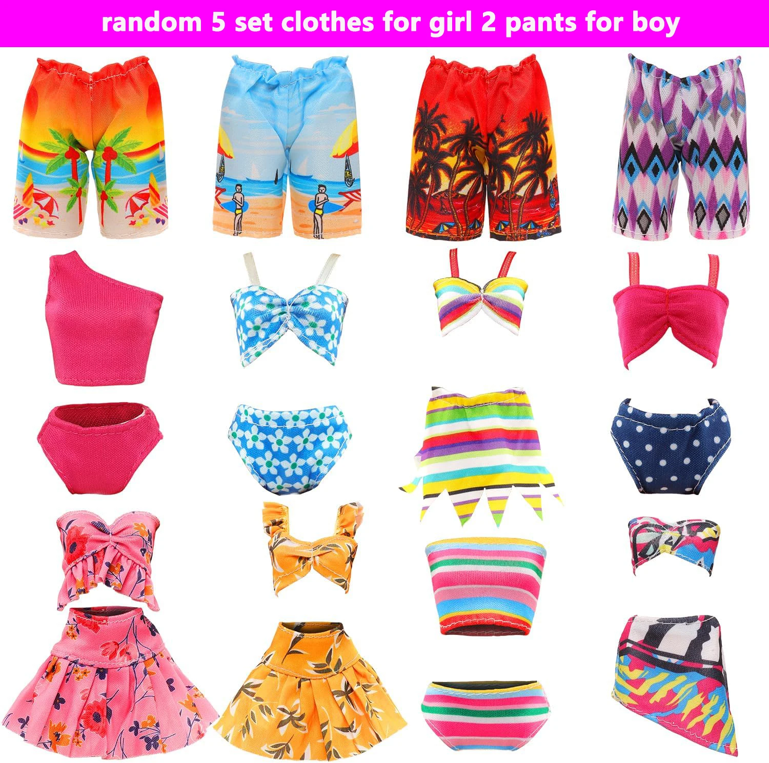 Handmade Doll Clothes and Accessories - 13 Pcs Set for 11.5 Inch Dolls - Swim Clothes, Diving Suits, Skateboard, Lifebuoys