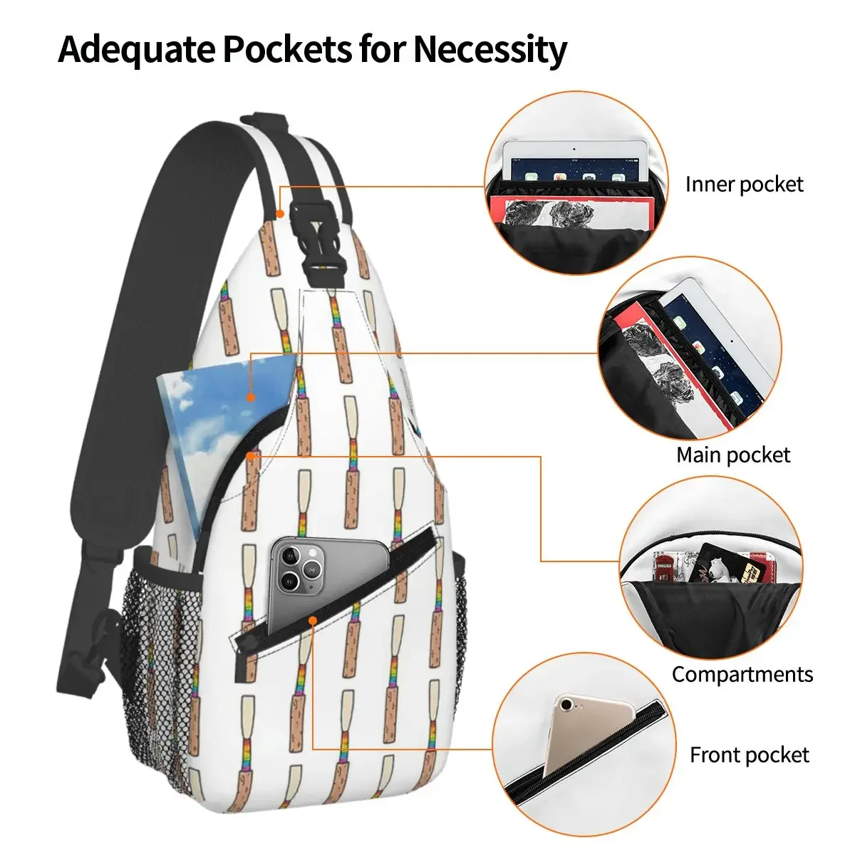 Rainbow Oboe Reed Sling Backpack Sling Bag Hiking Traveling Chest Bag Daypack Men Fashion Crossbody Backpack Shoulder Bag Pouch