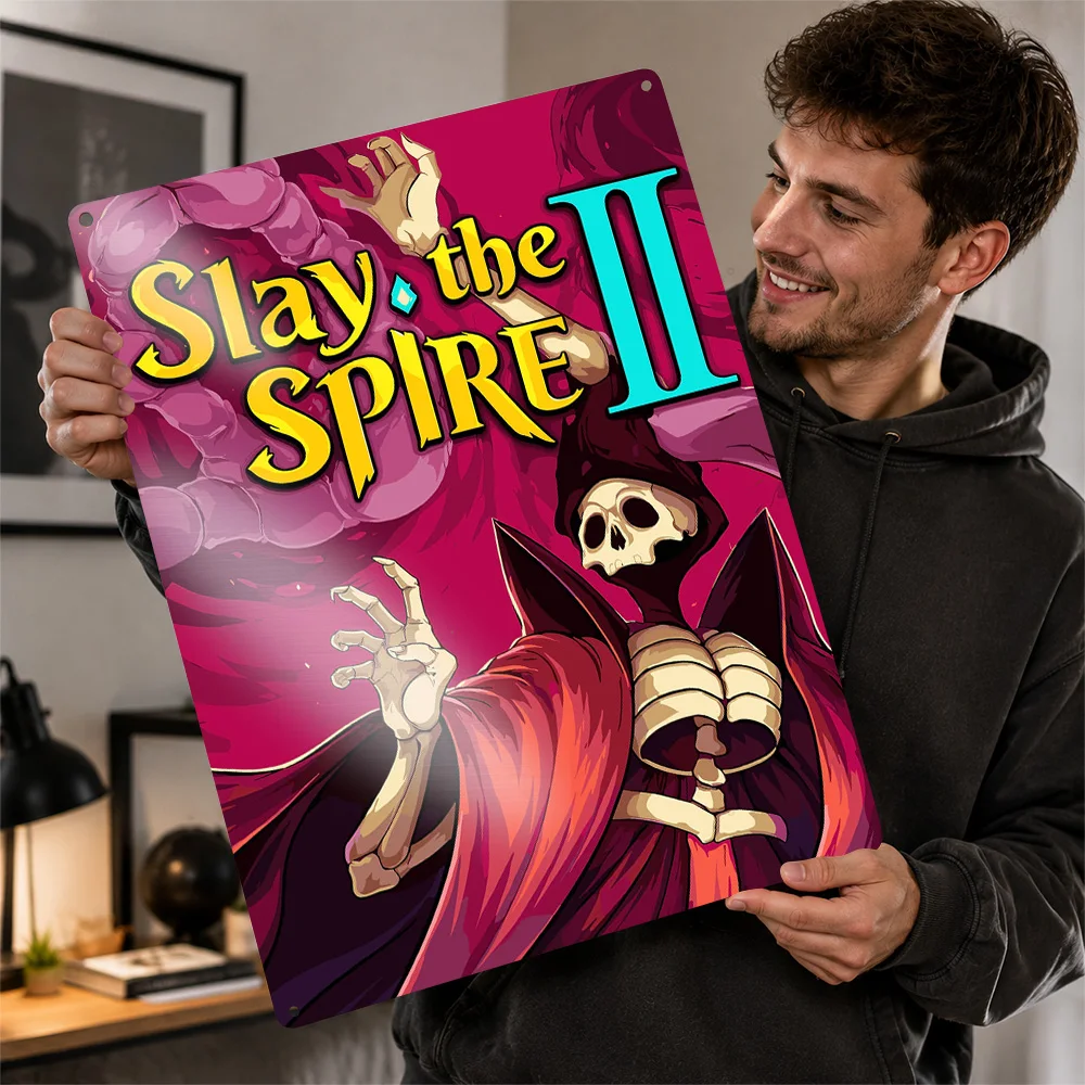 Slay The Spire II Skeleton Textured Metal Poster Cartoon Wall Art For Home Office Personalized Aluminum Sign Gamer Gift Idea