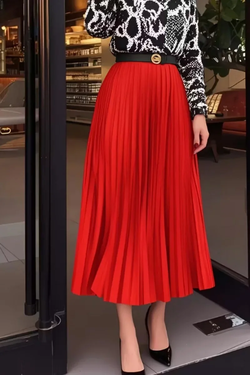 

Women's New Retro Solid Color Simple Pleated Skirt Fashionable Casual Comfortable Clothes High Waist Chiffon Spring Autumn Skirt