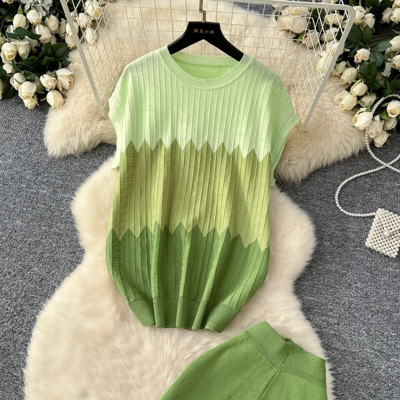 Piżama damska Zestaw dzianinowy Tank Top Dwuczęściowy zestaw dla kobiet Casual Gradient Letnie dzianinowe spodnie Zestawy damskie Lounge Wear 2-częściowy