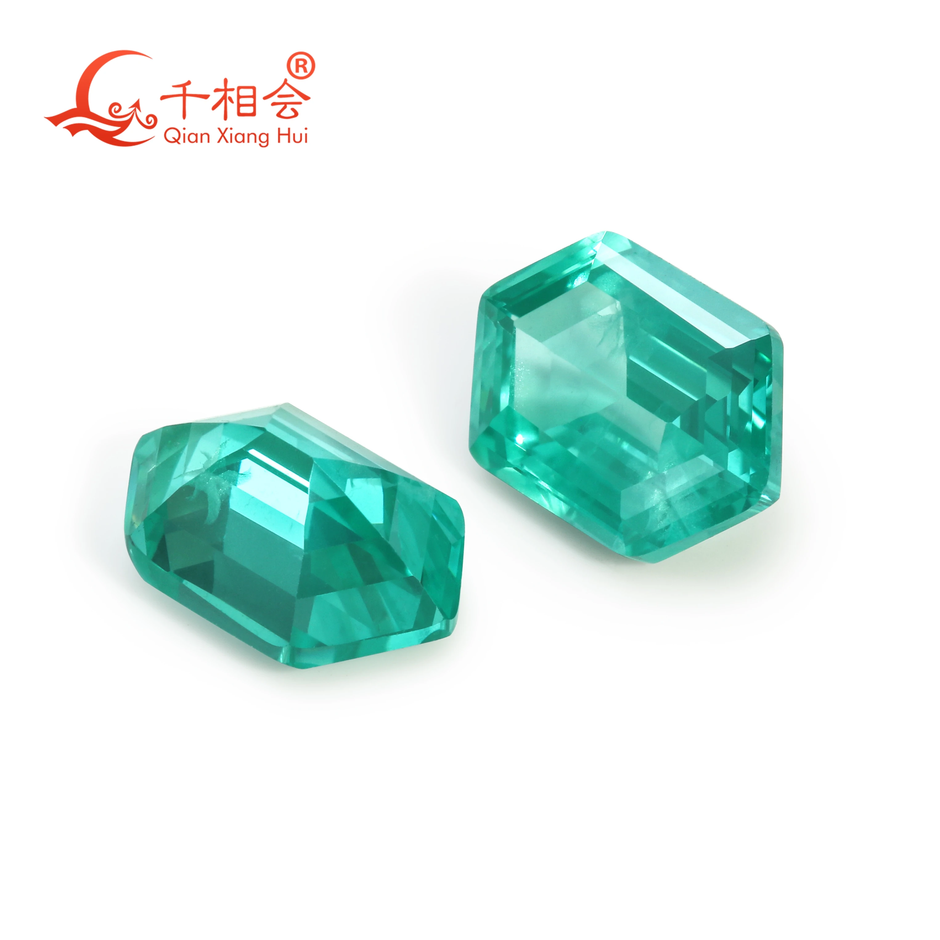 

Elongated Hexagonal Lab Grown Paraiba Color Yttrium Aluminum Garnet Cultivated Tsavorite Gem Stone with Inclusions