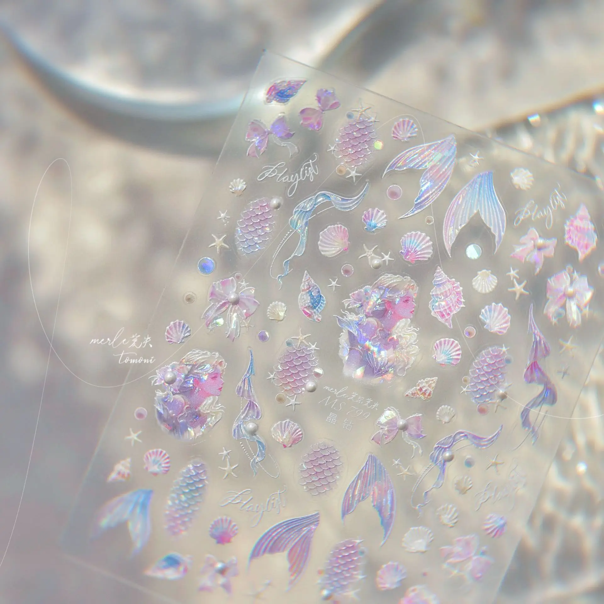 Flash sonhador sereia cauda escala de peixe alta qualidade elegante adesivos de unhas decoração manicure decalques MS-798