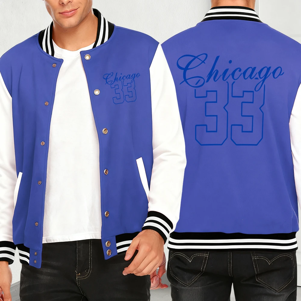

Chicago Letter Number 33 Print Autumn Men Jackets Button Pocket Clothing Loose Fashion Unisex Baseball Jersey Casual Tops