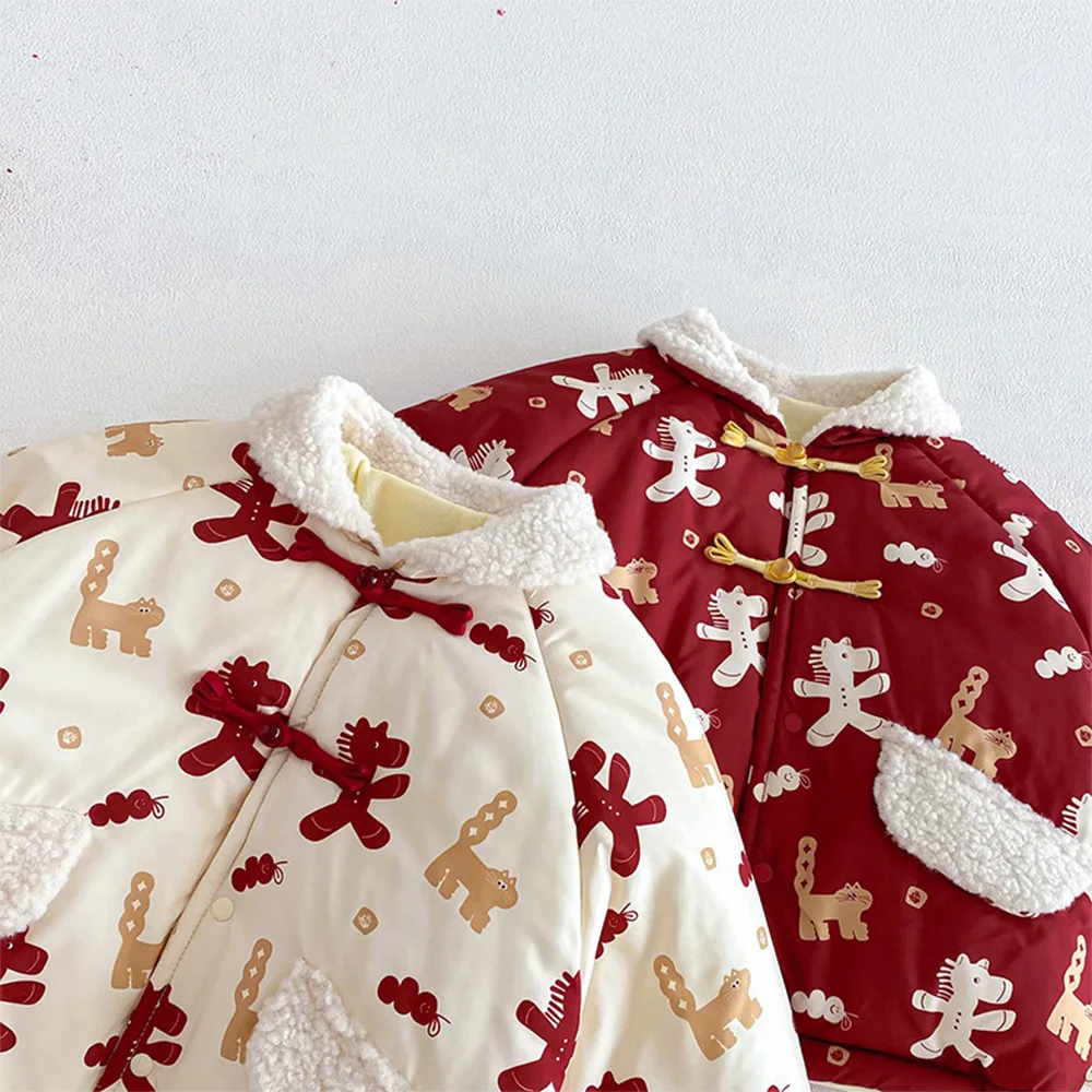 عيد الميلاد الفتيات معاطف الشتاء مبطن الصوف الدافئة الأطفال ملابس خارجية الملابس الصينية التقليدية السنة الجديدة طفل رضيع السترات