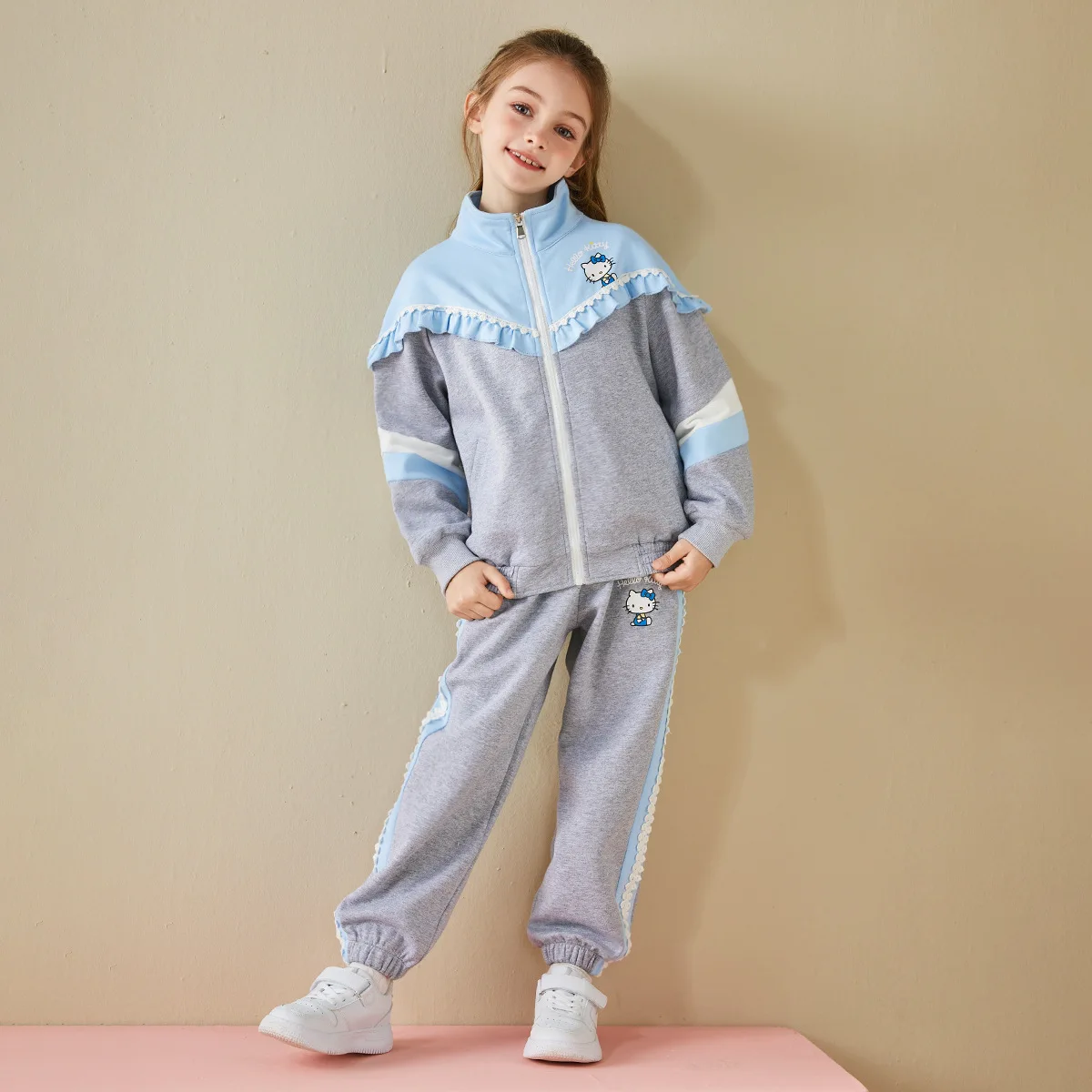 Kawaii Hello Kitty Autumn Sweatshirt Two-piece Set Sanrio Anime Clothes Girls Casual Coat Cute Long-Sleeves Top with SweatPants