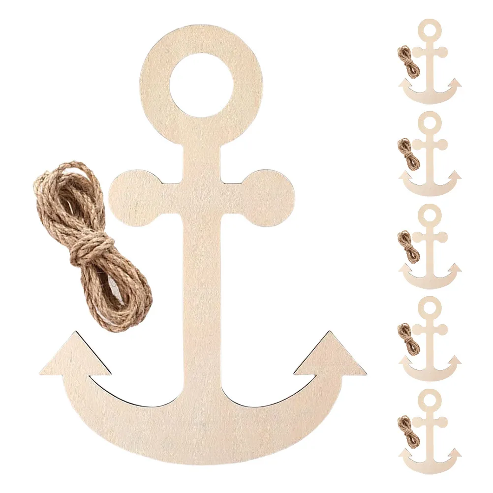 

1Set Unfinished Wooden Anchor Ornaments DIY Nautical Craft Cutouts Paintable Ocean Theme Home Party Decor Summer Cruise Favors