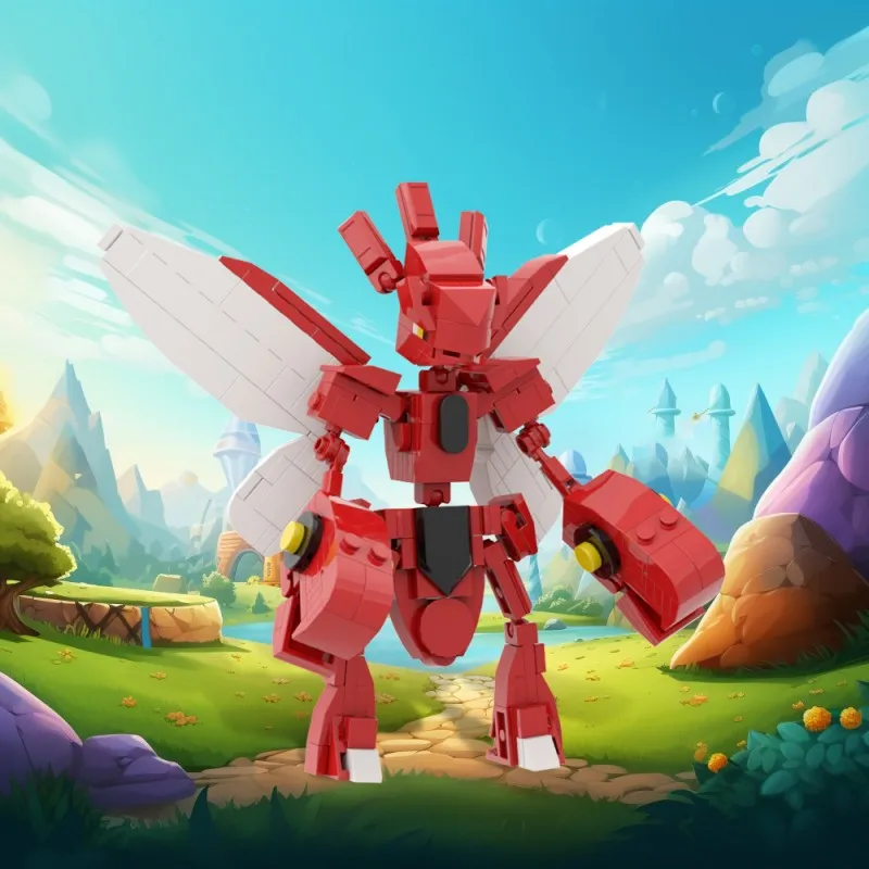 MOC Scizor-Ensemble de blocs de construction de type acier pour enfants, pince en forme d'oeil, angimante rouge, bricolage, mini figurine d'action, jouets modèles