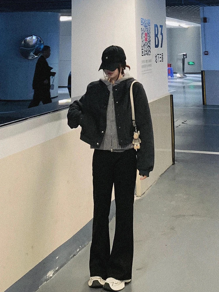 Retro ey ort Double-Sided Woolen Jaet Women's Casual Sle Spring Autumn New Arrival Korean Version Straight Cut