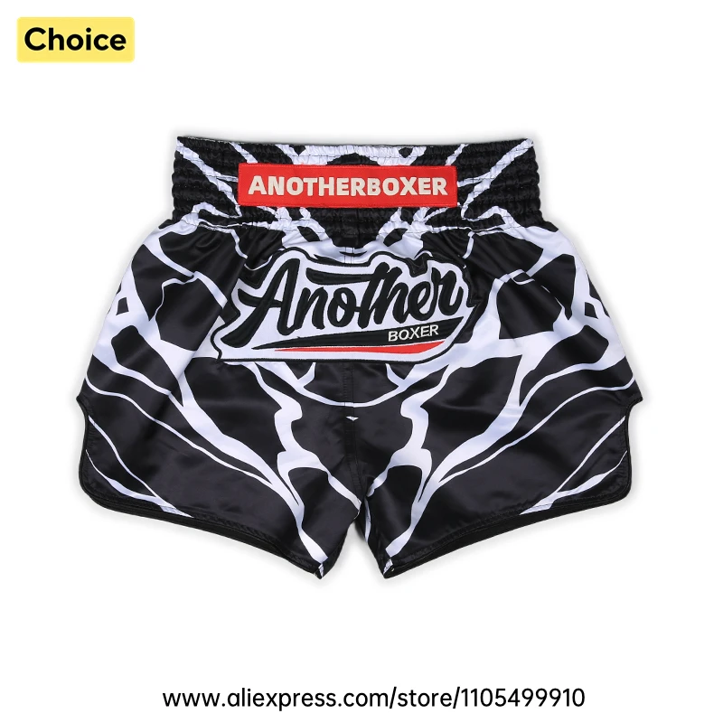 Abstract Print Muay Thai Fight Shorts Black Boxing Kickboxing Trunks Adult Men Women Martial Arts Shorts for Sparring Training
