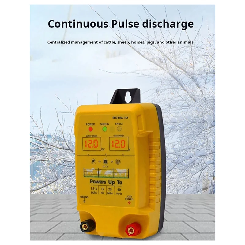 

ABVA-Electronic Pulse Fence Electronic Fence Booster 5KM 12V Energizer Controller For Animals Livestock US-PLUG