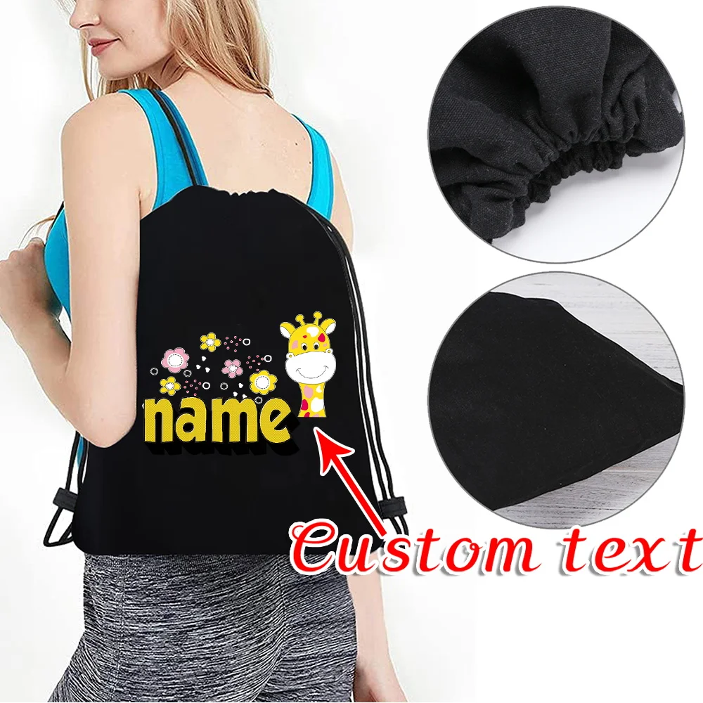 

Personalized Customization Name Drawstring Backpack Sports Bag Casual Backpack Canvas Backpack Giraffe Pattern