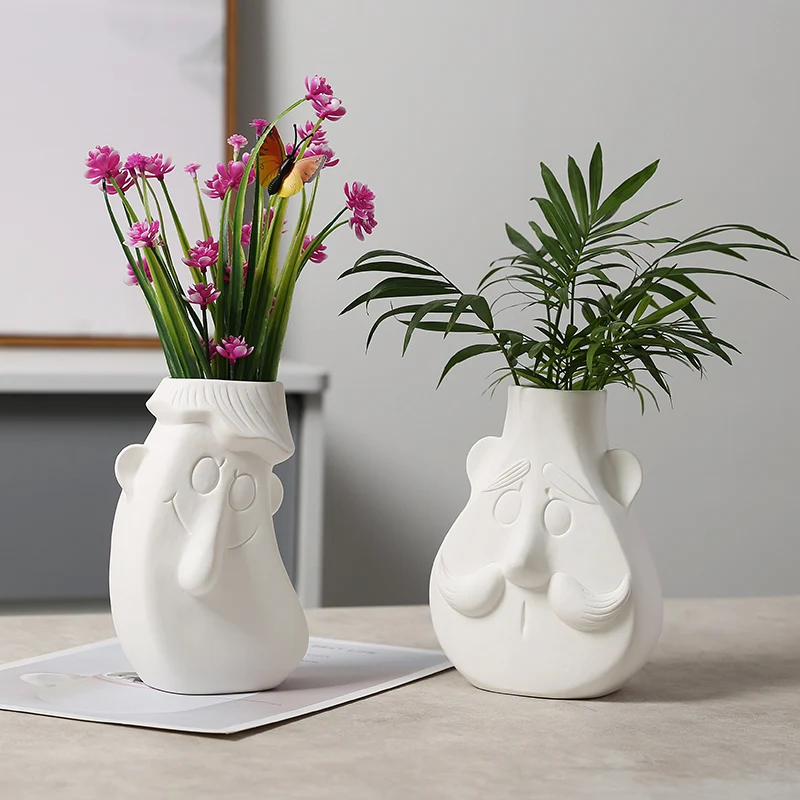 

Nordic Simple Flower Arrangement Art Modern White Ceramic Small Vase Ins Style Creative Dried Flower Tabletop Decoration Decor