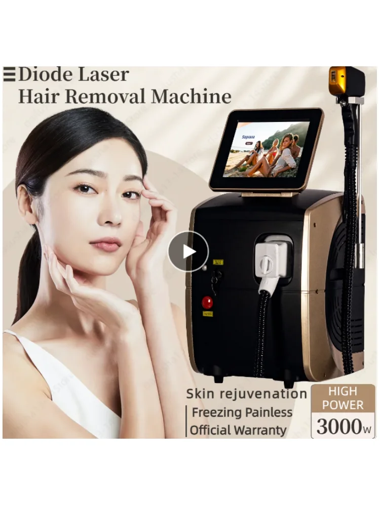 

3000W Painless Diode 808 Hair Removal Machine 3 Waves 808nm 755nm 1064nm Professional Lase-r Epilator Ice Cooling with CE certif