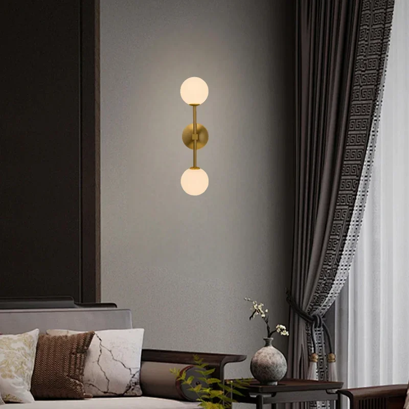 Modern Simple Double Head Milky White Acrylic Sphere Wall Lamp Art Study Bedside Corridor Background Wall Lamp G9 Bulb