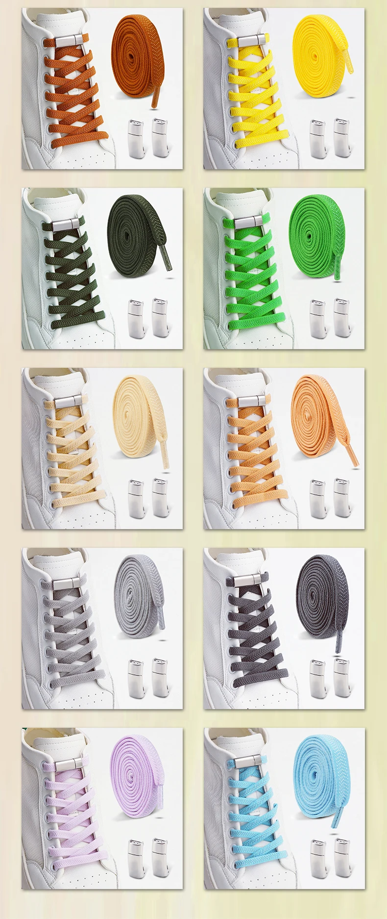 Flache, elastische Schnürsenkel ohne Binden für Sneaker mit Metallverschluss – Einheitsgröße, passend für Kinder und Erwachsene. – Detail 9