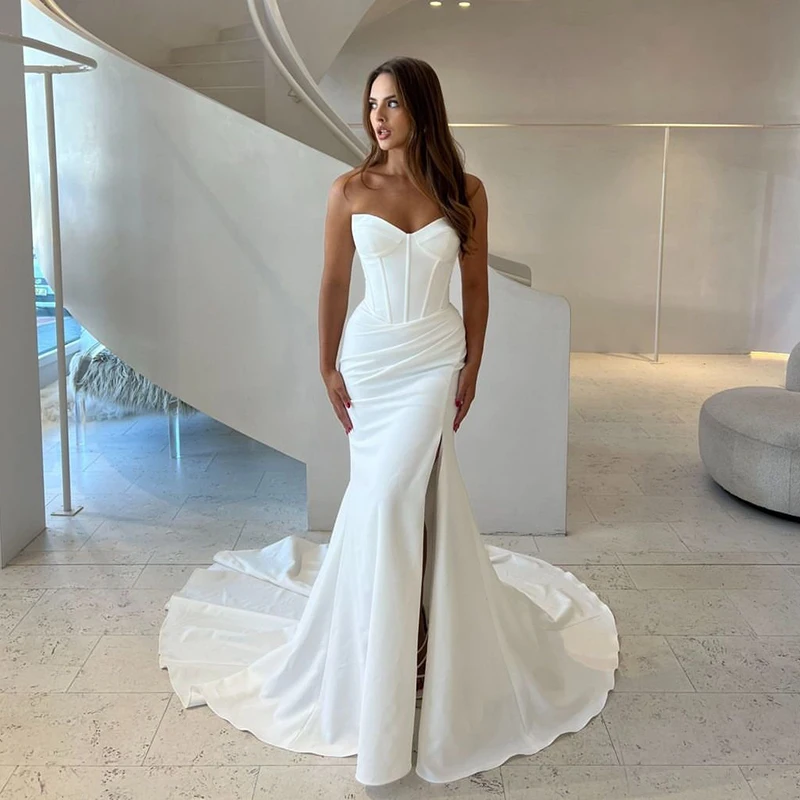 

Eightree Simple Mermaid Wedding Dresses Sweetheart Sweep Train Buttons Bridal Dress Women Wedding Ball Prom Gowns Customized