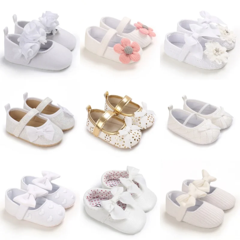 Spring and Autumn 0-18 Months Baby Shoes Girl Cute Fashion Princess Shoes Soft Sole Walking Shoes White Baptist Shoes