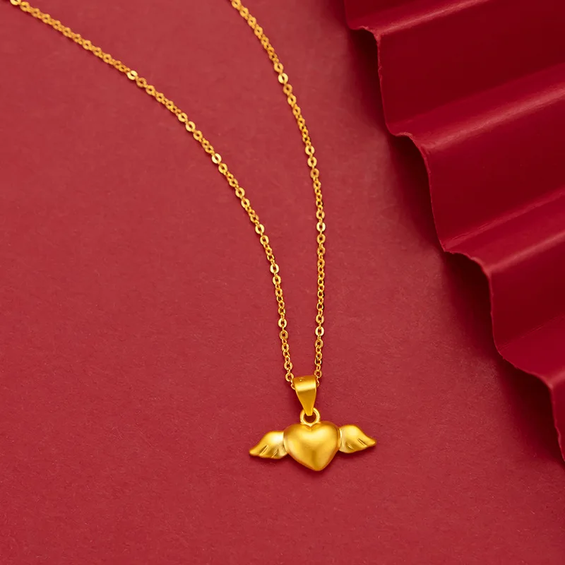 

9999 real gold 24K yellow gold Women's small wings love pendant