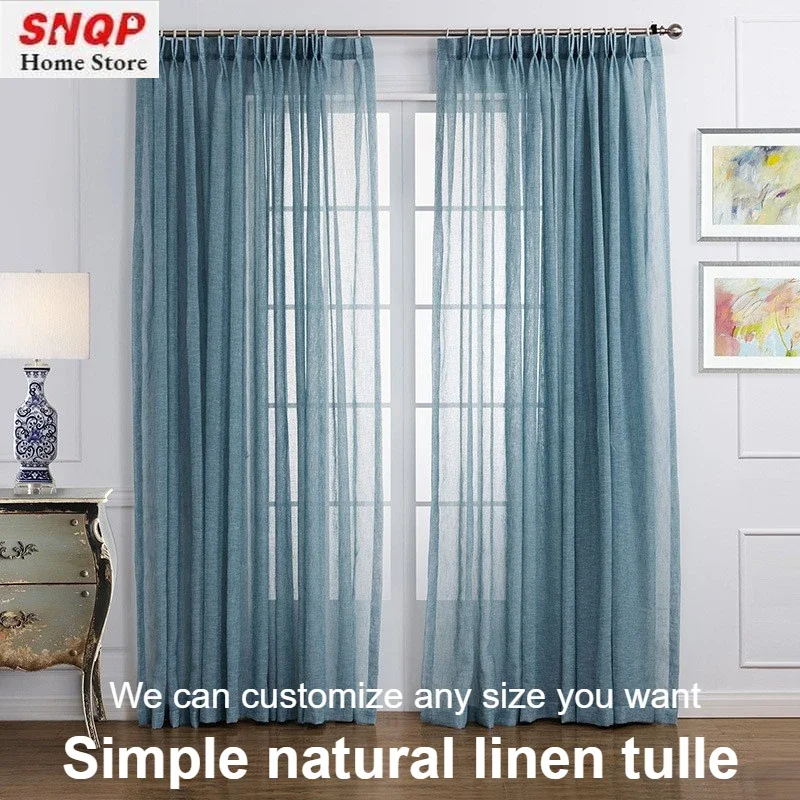 

American Simple Plain Tulle Semi-blackout Curtains for Living Room Flax Linen Bedroom Dining Study Hall Decor Custom Size