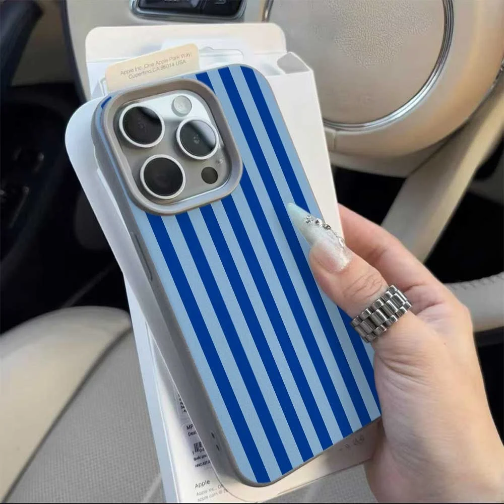 Doppelte blaue Farblinien Handyhülle für iPhone 17 16 15 14 13 12 11 Pro Max 16 15 Plus XR Silikon Matt Weiche Stoßfeste Hülle – Detail 9