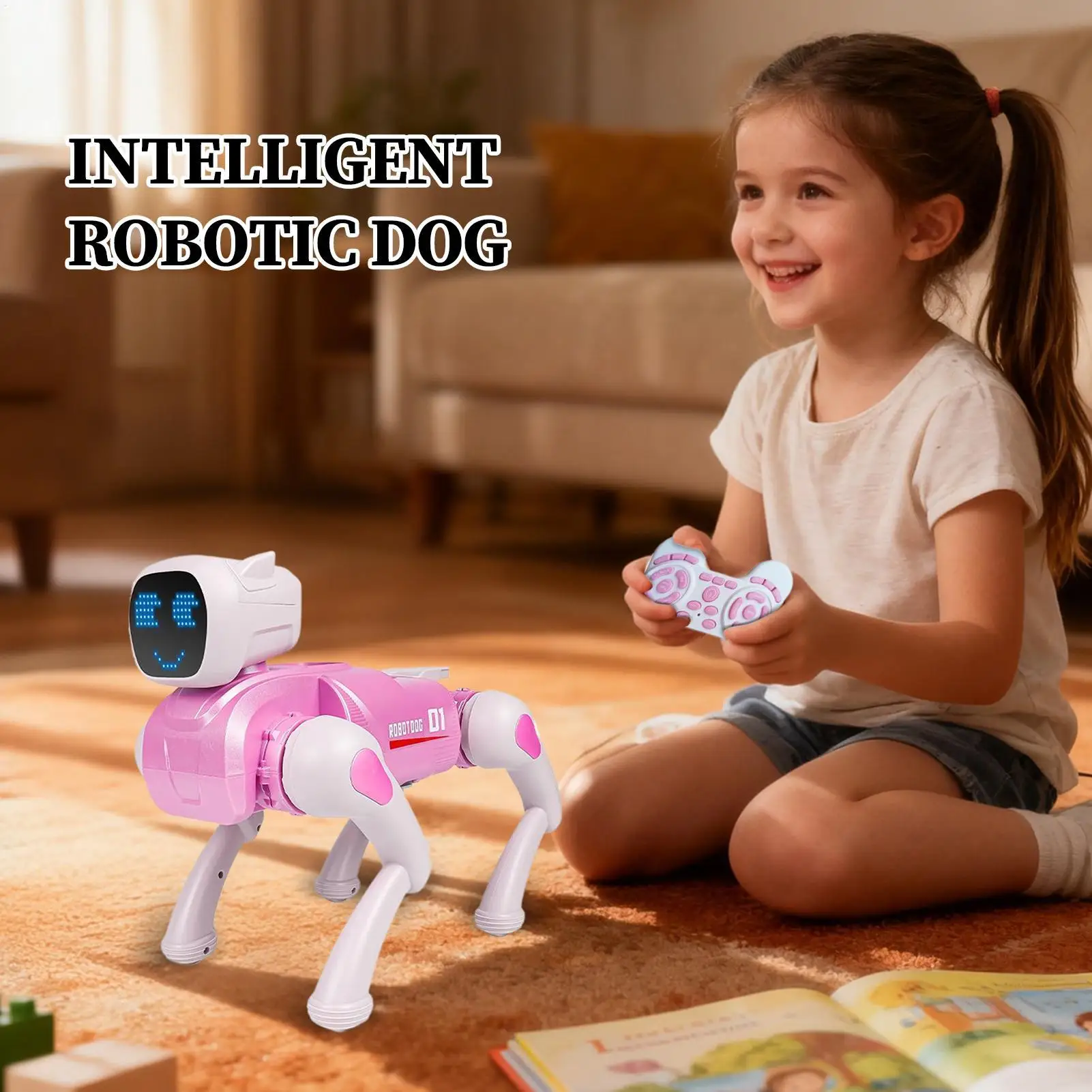Chiens robotiques pour enfants, figurines interactives télécommandées, chiens robotiques de marche intelligents, animaux de compagnie pour enfants filles, voyage à domicile en intérieur