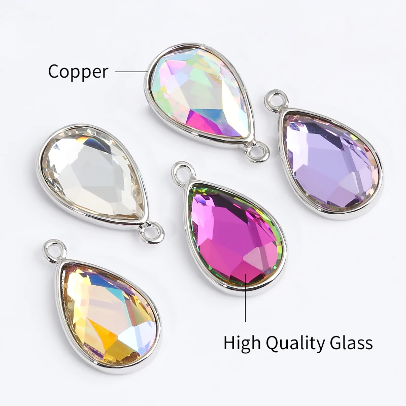 Drop Rhinestones Necklace Decoration Pendants AB Color Shiny Glass Ring Crystals With Copper Claw Set Jewelry Making Accessories