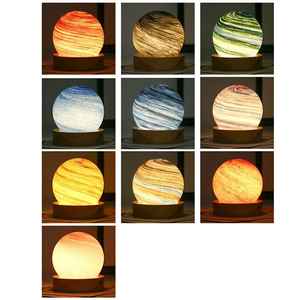 USB Plug in 3D Planet Glass Lamp Luminous Glass Sphere 3 Color Light Galaxy Crystal Ball Removable With Wooden Stand