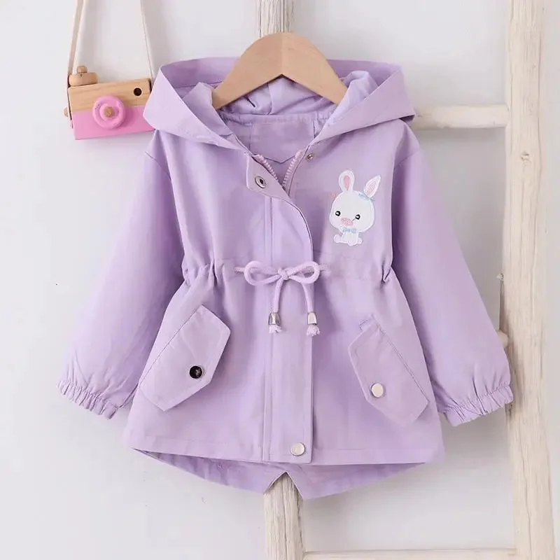 2-8 Years Baby Girls Jacket Spring And Autumn Casual Windbreaker Kids Outerwear Cute Rabbit Hooded Baby Coat Kids Clothes 2024