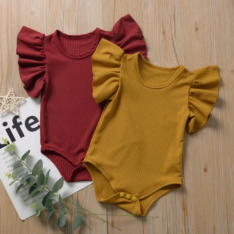3299Daily Style Lace Sleeve Baby Girl Jumpsuits/Lovely Solid Bodysuit