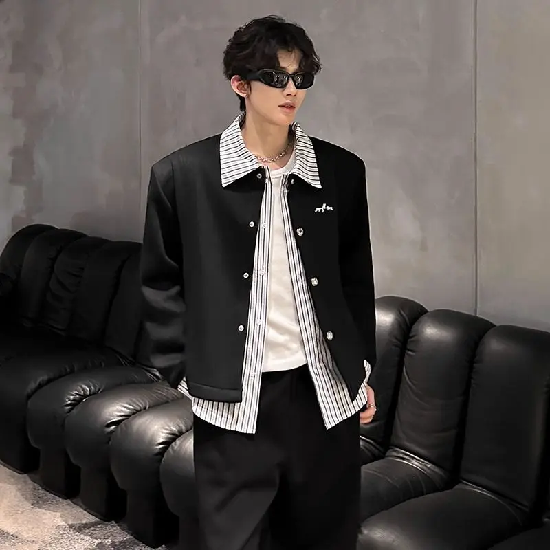 

American Sle Fake Two-Piece Jaet Men's Haome High-End Striped Patchwork Jaet American CleanFit Outerwear