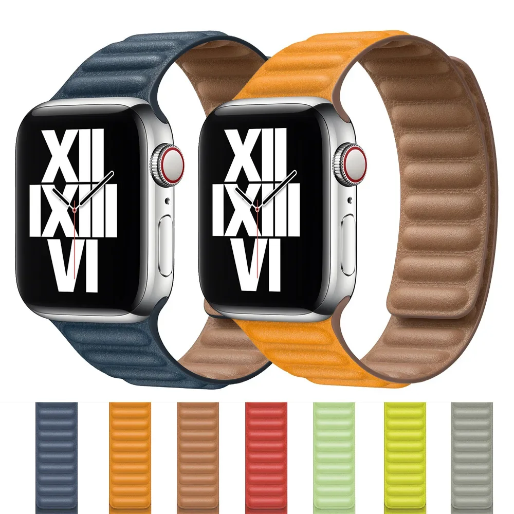 

leather link For apple watch band 49 45 44 42 41 40 38 mm Silicone Sport bracelet iwatch series 3 4 se 5 6 7 magnetic Loop bands