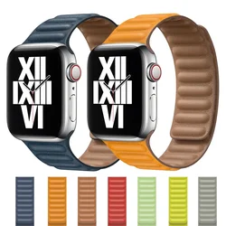 leather link For apple watch band 49 45 44 42 41 40 38 mm Silicone Sport bracelet iwatch series 3 4 se 5 6 7 magnetic Loop bands