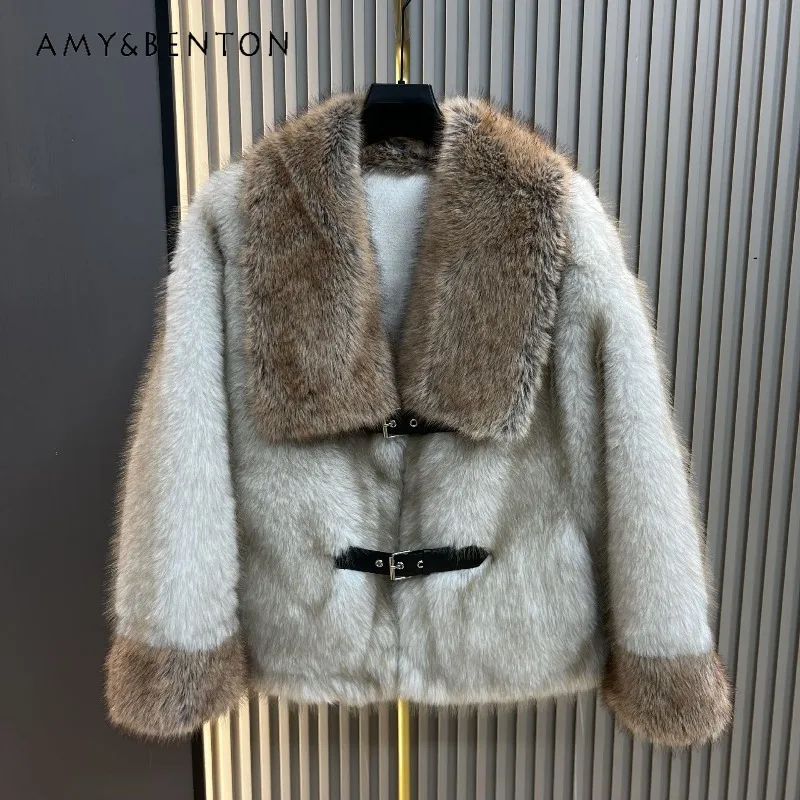 

2025 Winter New Faux Fur One-Piece Top Coat Ladies Fashion Loose Elegant Age-Reducing Thickened Warm Comfortable Furry Jacket