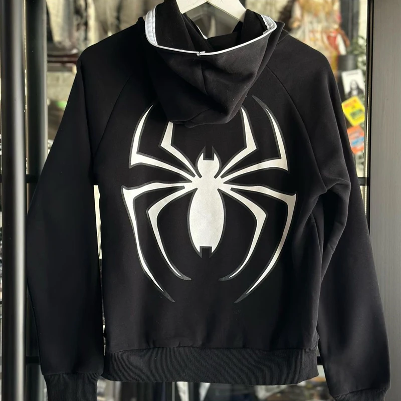 Spider Zip Up Hoodie Sweatshirt Harajuku Pullover Grunge Y2k Clothing Women Hip Hop Oversized Streetwear Men Hoodies Gothic Top