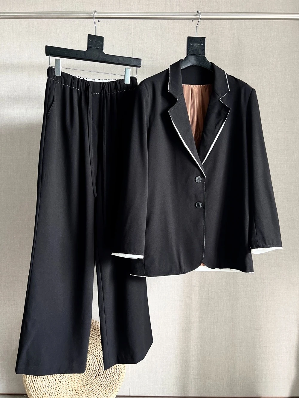 

Осенние комплекты брюк высокого качества, черно-белый шерстяной костюм, брючный костюм