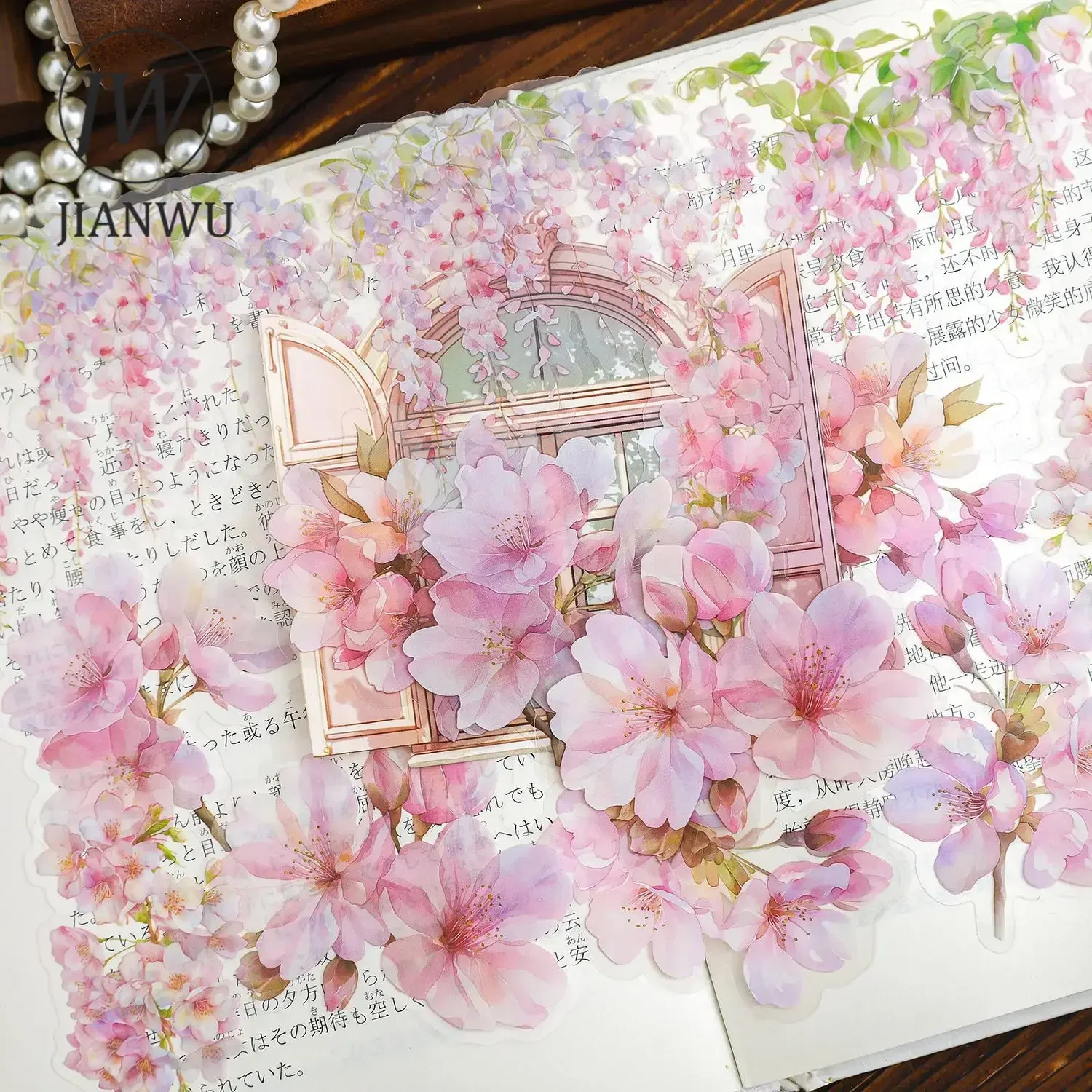 JIANWU Chanson Greenhouse Series Vintage Flower Landscaping Material Collage PET Sticker Creative DIY Journal Stationery