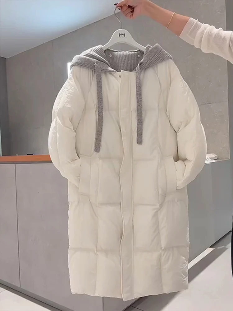 

Sli Thiened Warm Cotton Jaet Korean Sle Winter Clothes White Hooded Mid-Length Outerwear Commute Loose Fit Zipper