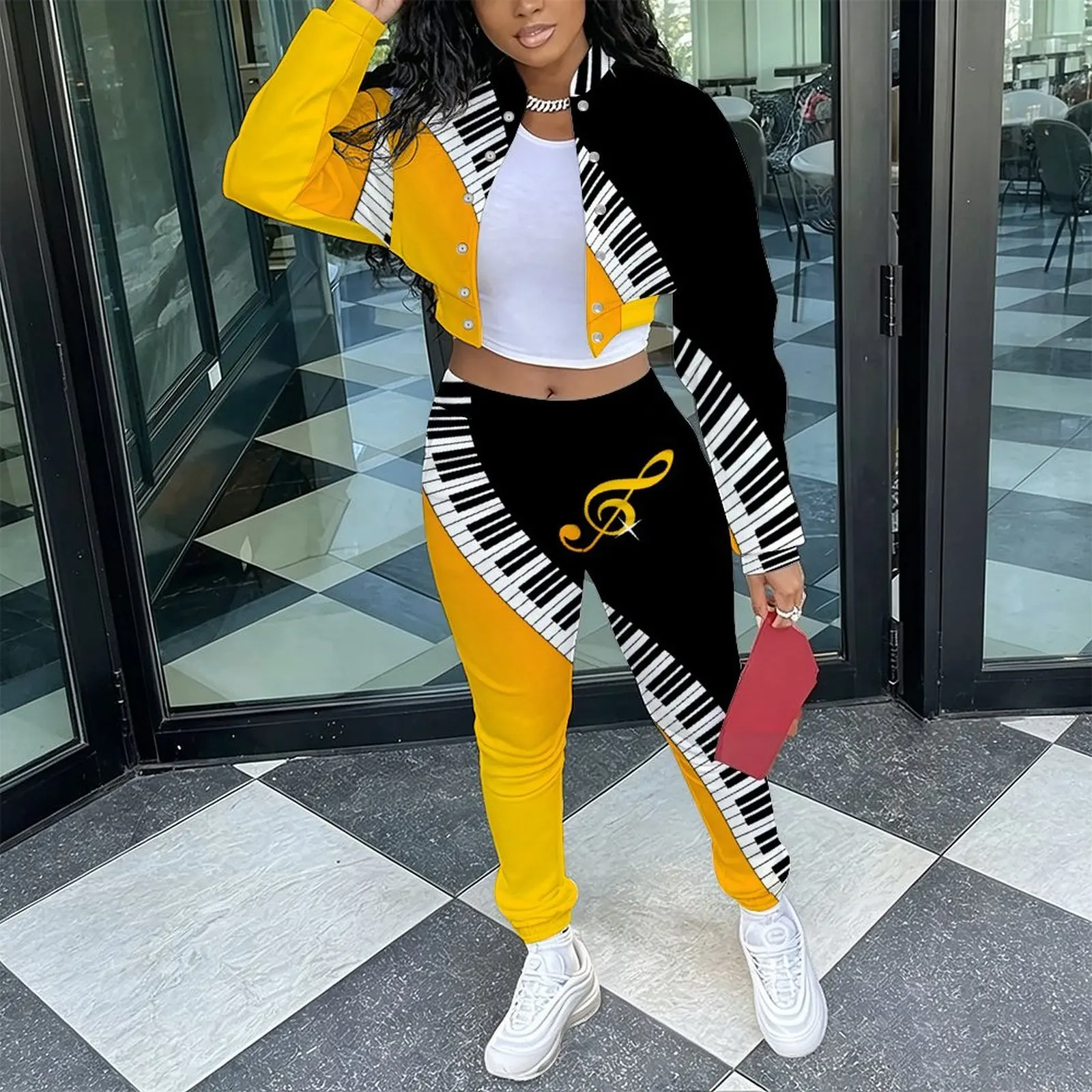 Women's Retro Fashion 2 Piece  Elegant Stand Collar Long Sleeve Jacket Casual Everyday Commuting Sport Pants
