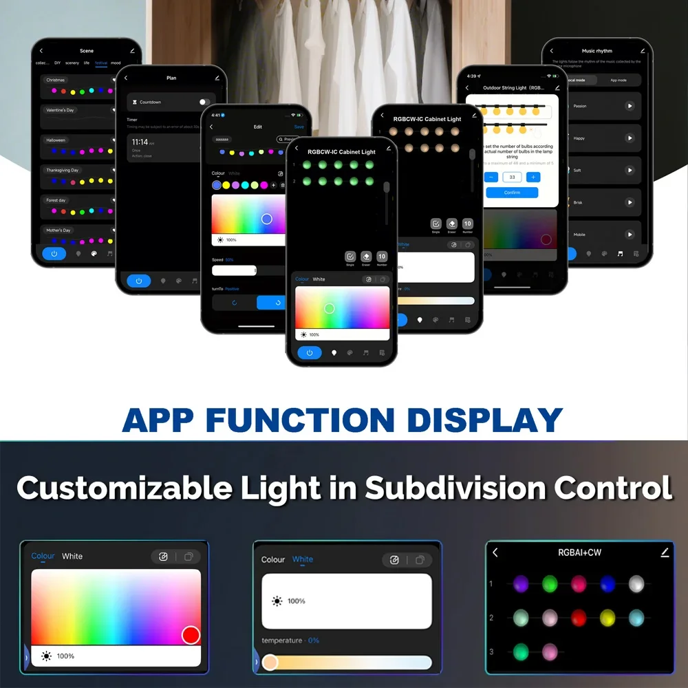 Tuya Wifi DC24V RGB Color Under Cabinet Lights Puck Light with Remote Control Festival Wardrobe Bedroom Kitchen for Alexa Google