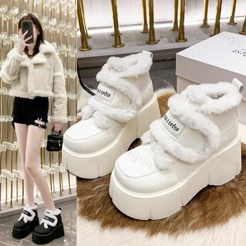 New 2025 Winter Snow Boots Women Platform High Heel Shoes Ladies Ankle Boots Design Classic Non-slip Fur Fluffy Warm Sjprt Boots