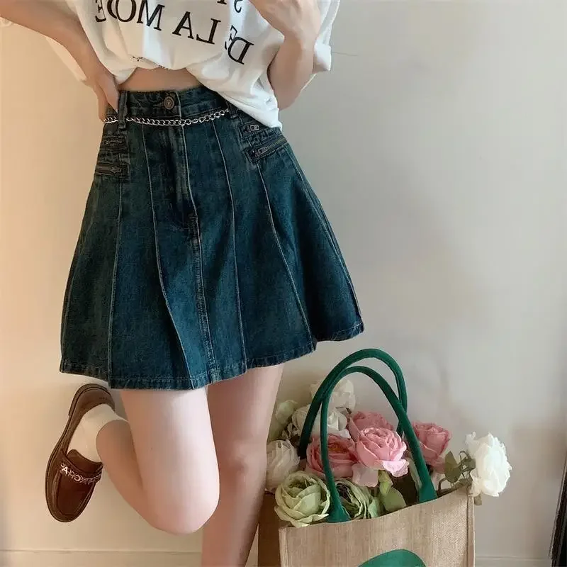 

Women's Denim Skirts 2024 New Summer Vintage High-Waist A-line Skirt Fashion Niche Design Blue Short Dress