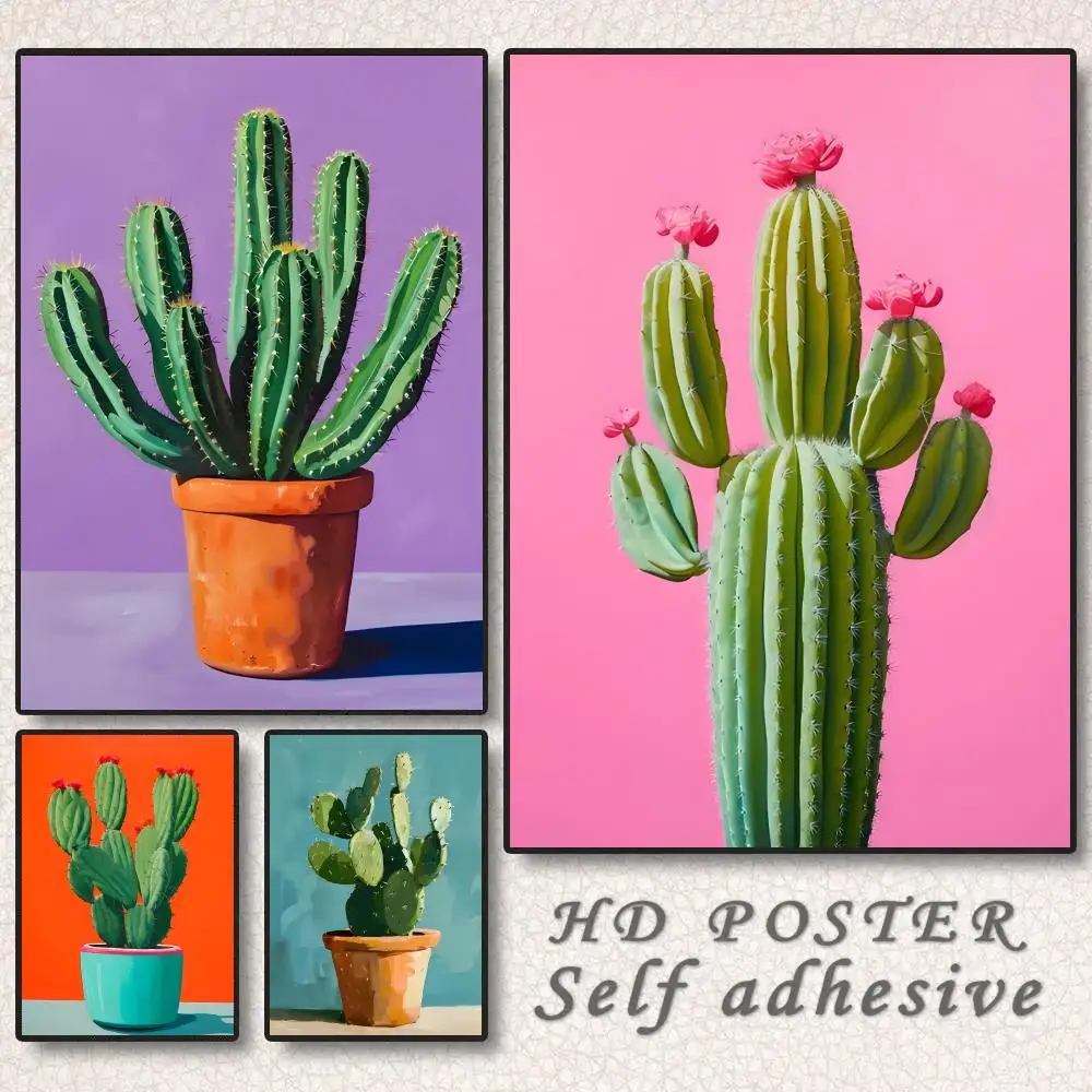 

Watercolor Abstract Colorful Cactus Flower Vase Still Life Poster Aesthetic HD PVC Wall Art - Waterproof UV Resistant For Home B